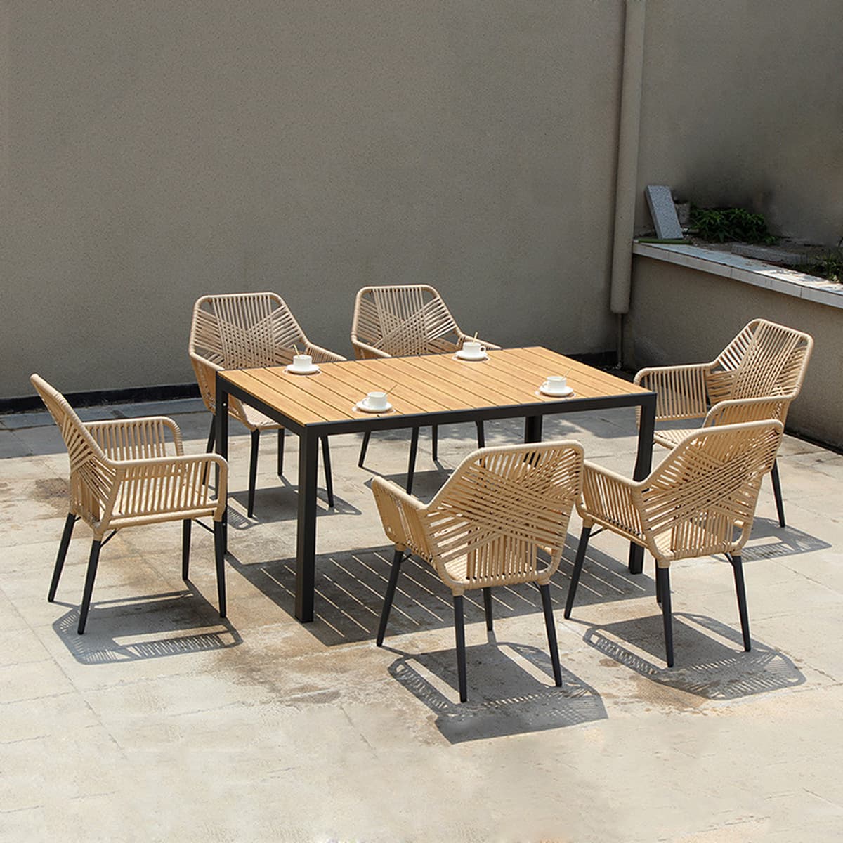 Набор уличной мебели: стол и стулья с зонтиком, плетеная мебель для виллы, двора, балкона, водонепроницаемые садовые стулья...