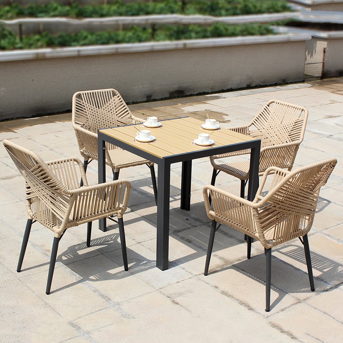 Набор уличной мебели: стол и стулья с зонтиком, плетеная мебель для виллы, двора, балкона, водонепроницаемые садовые стулья...