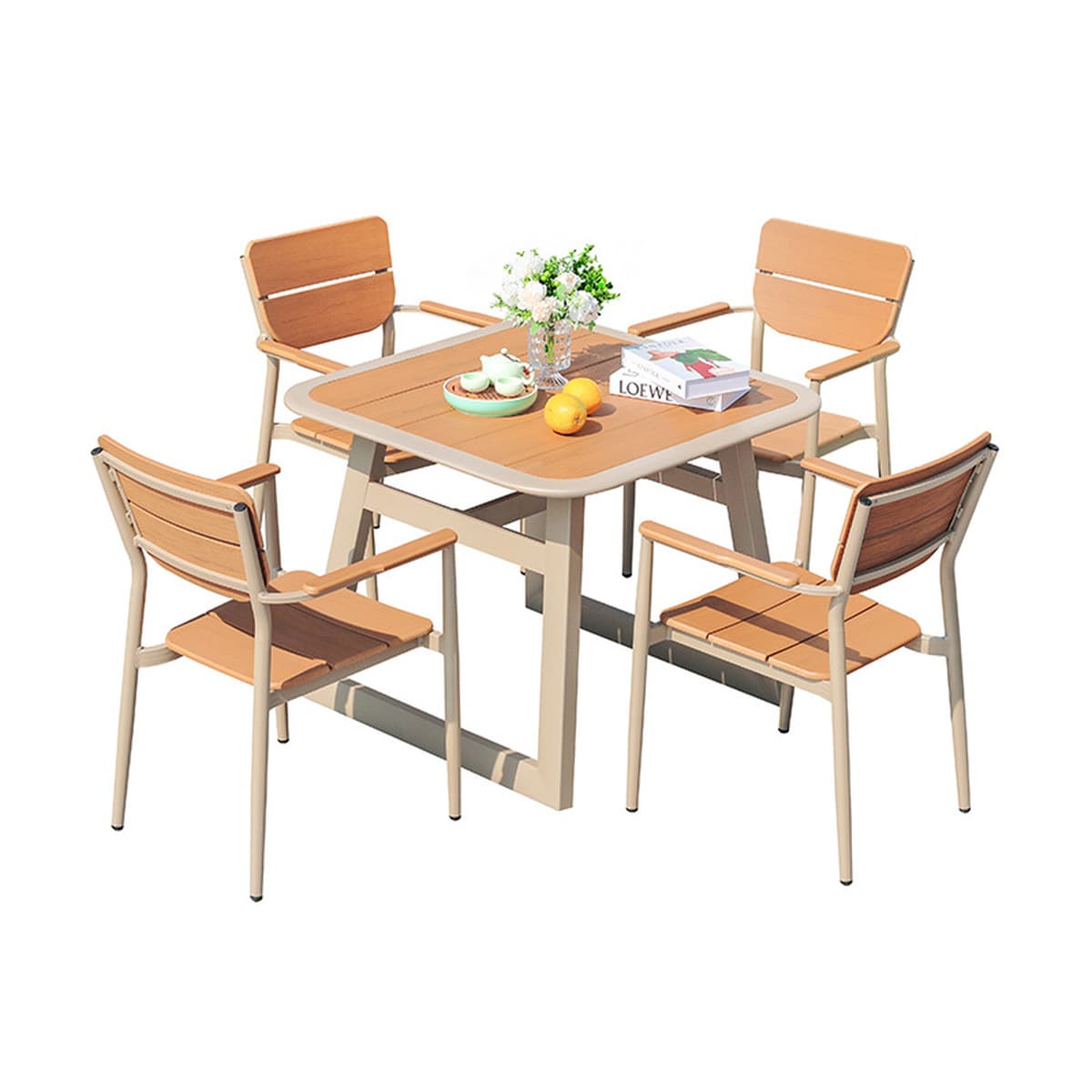 Комплект уличной мебели (стол и стулья) для двора, виллы, открытого сада, террасы: алюминиевый, водонепроницаемый,...