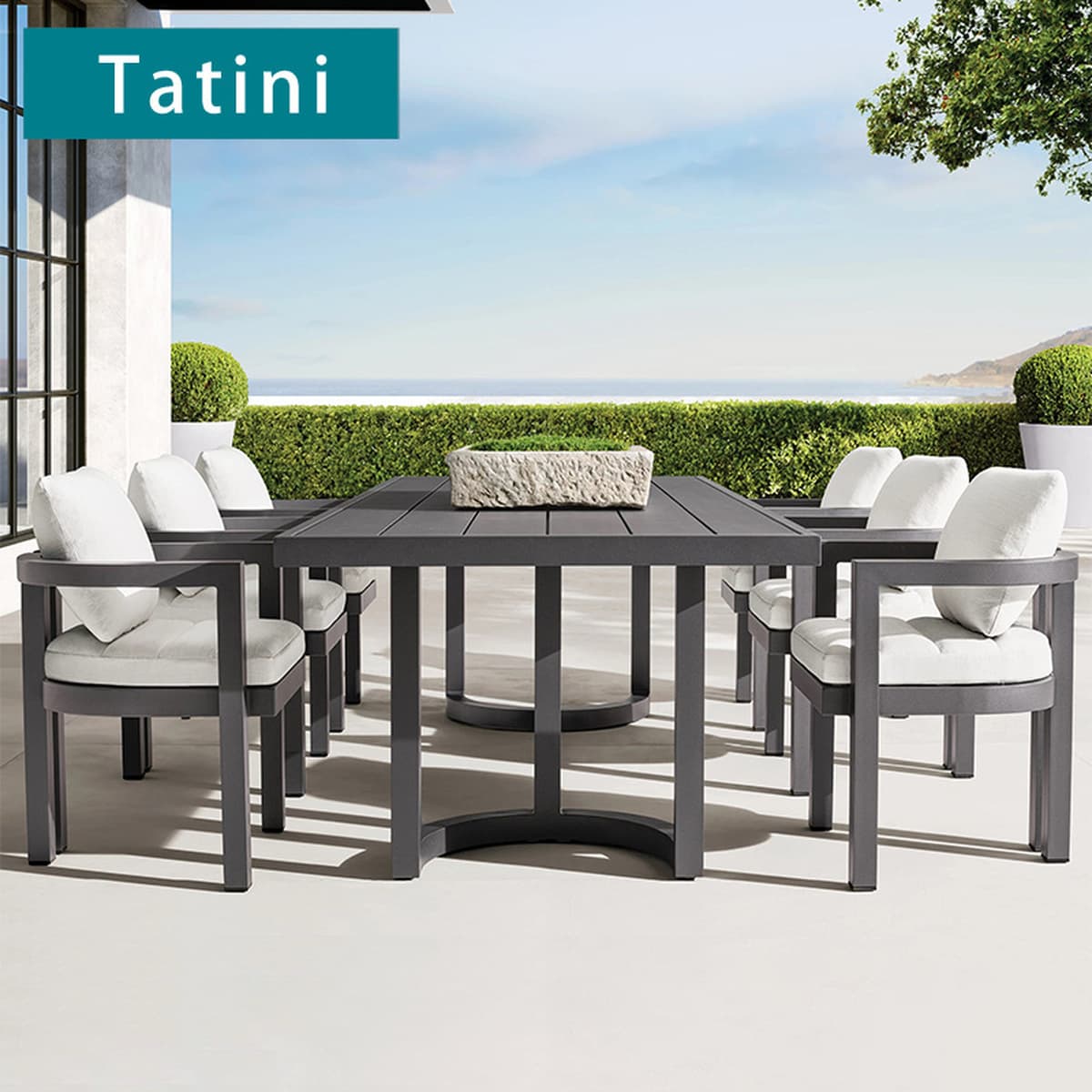 Открытый массивный деревянный стол и стулья внутренний дворик Вилла под открытым небом Антикоррозийный тик досуг Открытый...