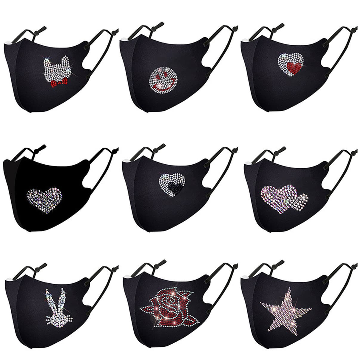 Красочная маска с кроликом и стразами, защитная маска из воздушной ткани, пылезащитная маска для лица в европейском и...