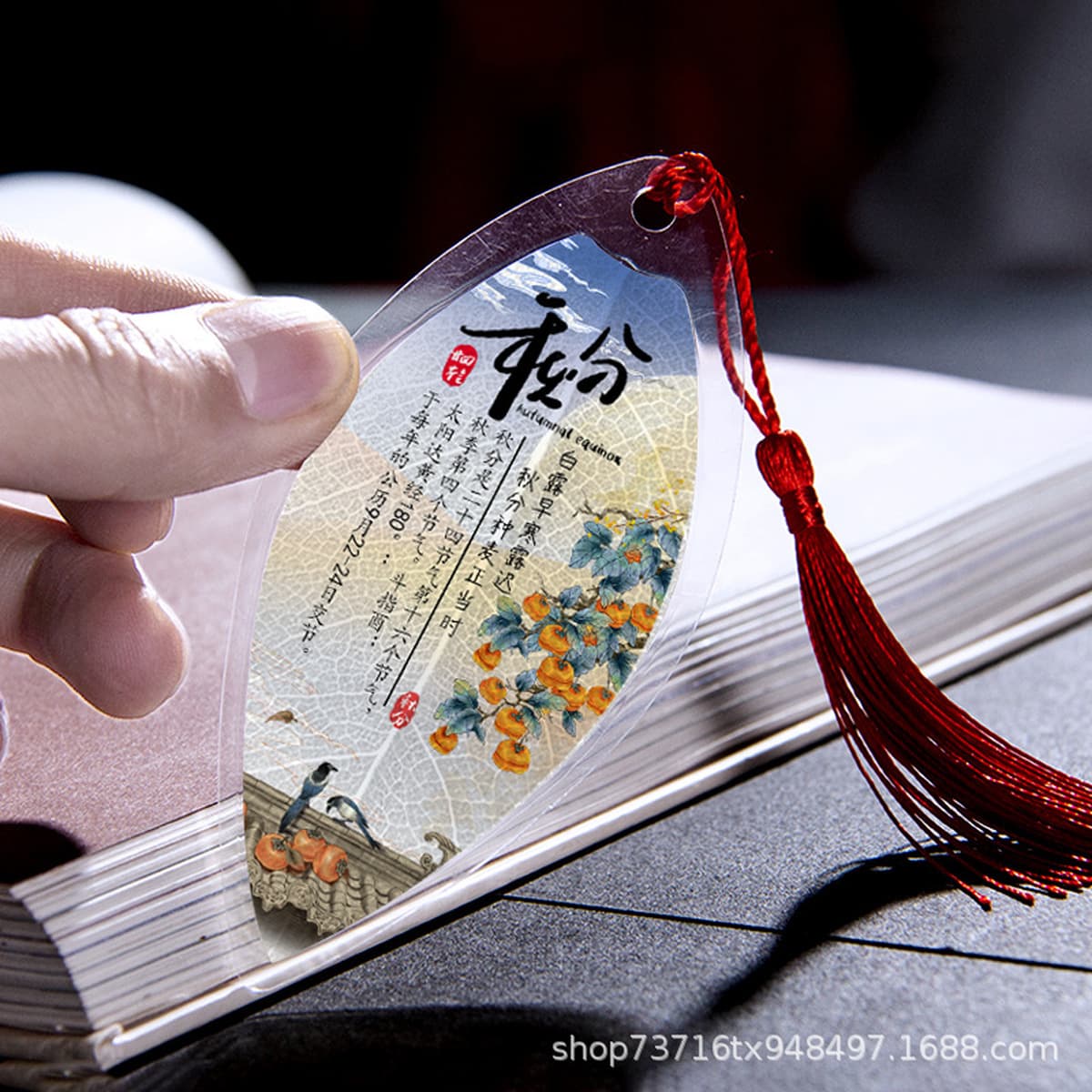 Закладки в китайском стиле с изображением листьев по二十四ому солнечному календарю, настоящие листья, для творчества, подарки...