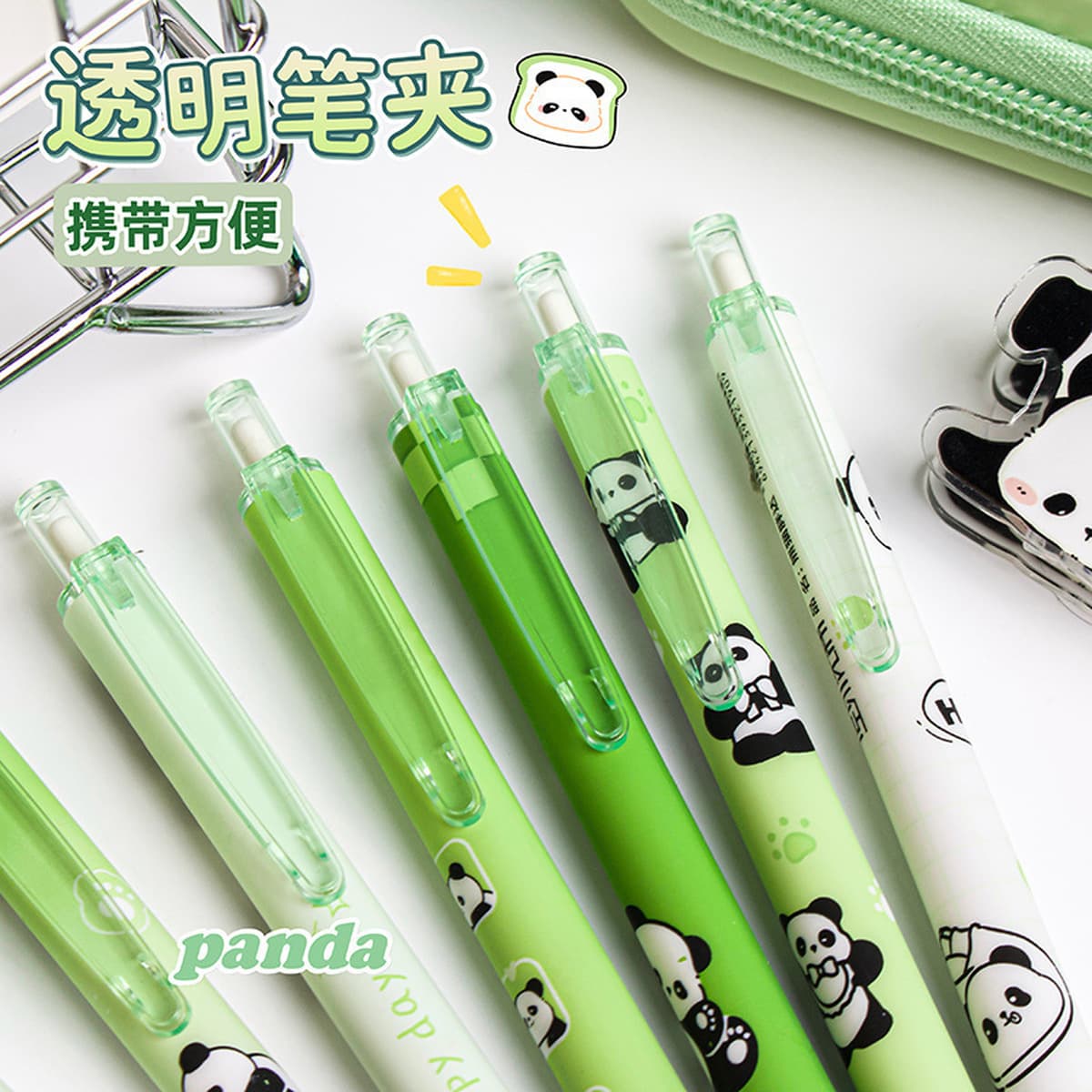 Мультяшная панда нажимает на гениальную ручку для креативной подписи